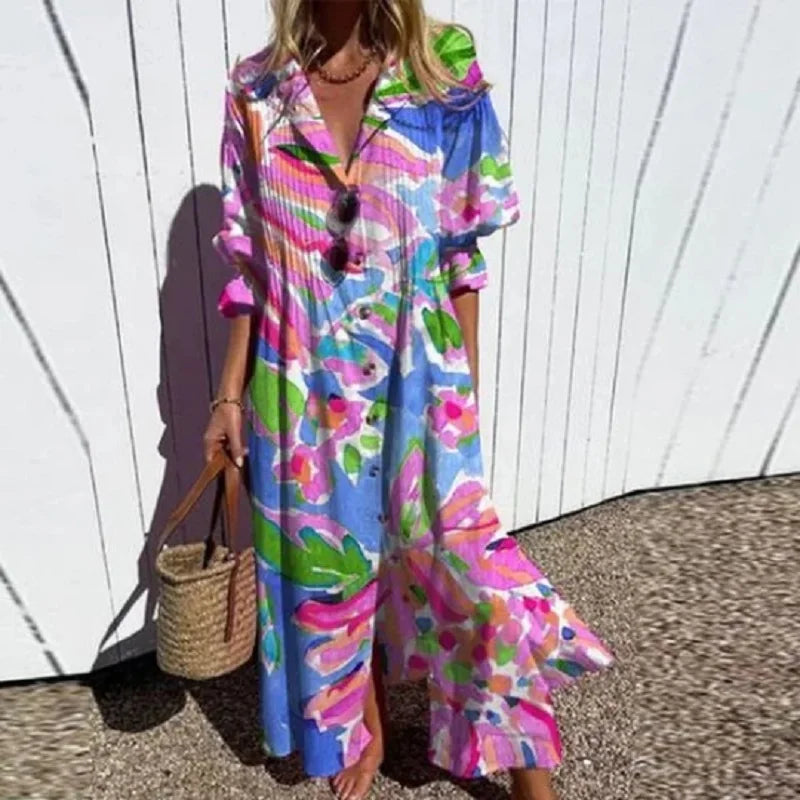 Tiered Boho Midi Dress with Floral Print – Lorena Boutique California