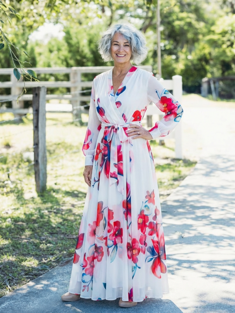 long sleeve floral wrap maxi dress Baltic Born Womens Katinka Wrap Maxi Dress | Tropical Night Floral